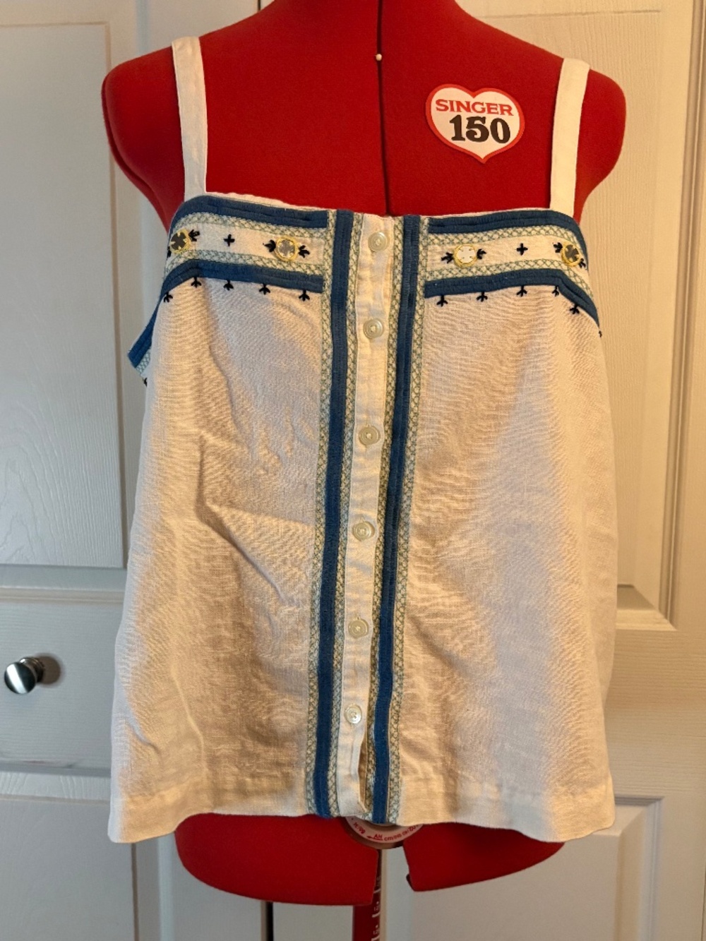Madewell Ivory & Blue Embroidered Cami Tank 12